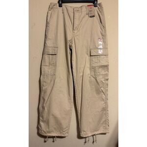 Levi's 94 Baggy Cargo Pants Women 30x30 Khaki Tan Drawstring Hem Cotton Y2K NEW